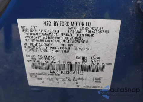 2018 Ford Ecosport Ses z USA, uszkodzony, nr VIN MAJ6P1CLXJC161933